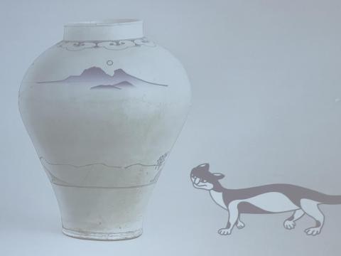 青花虎鵲文壺