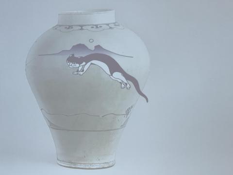 青花虎鵲文壺